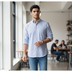 Peter Millar Men's XL Checkered Lt Purple White Button Down Shirt Easter Spring